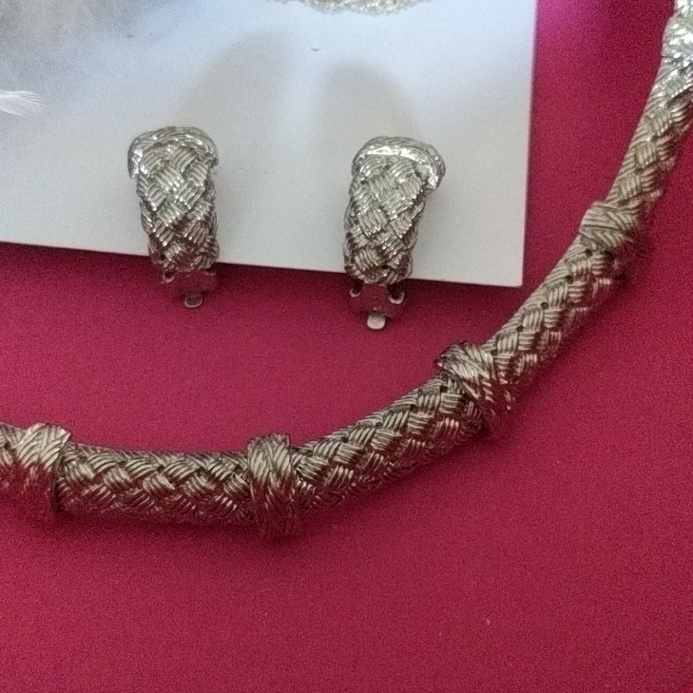 Braided Silver Choker & Earring Set